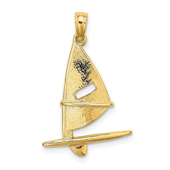 14k Yellow Gold 3-D Textured Windsail Surfing Board Charm